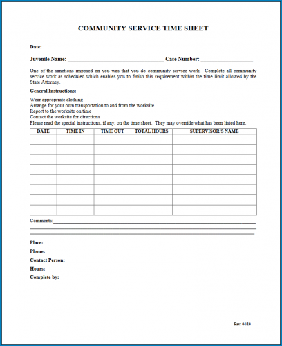 Free Printable Community Service Timesheet Template