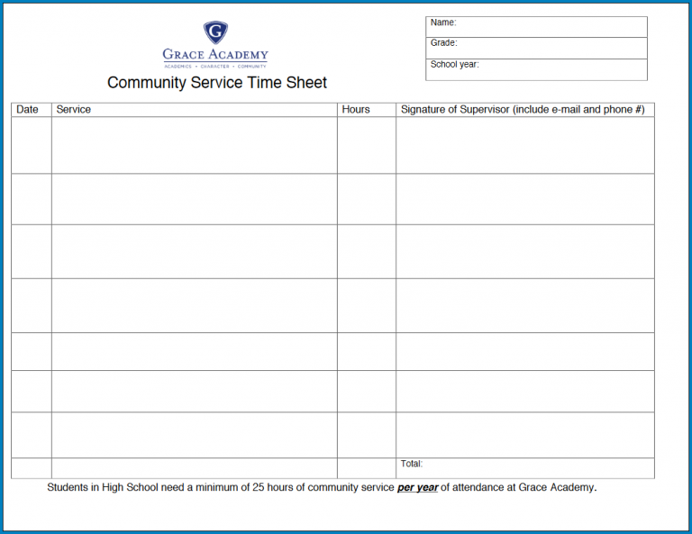 Free Printable Community Service Timesheet Template