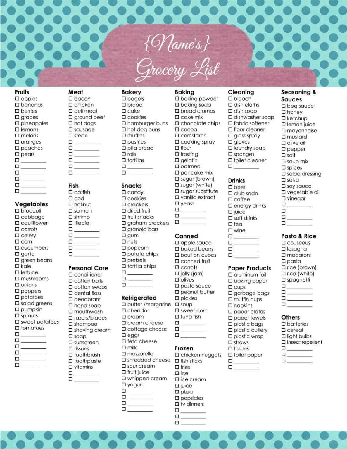 Example Of Printable Simple Grocery List Template Templateral