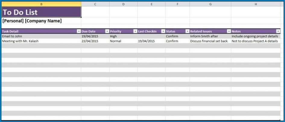 Free Printable Task List Template Excel