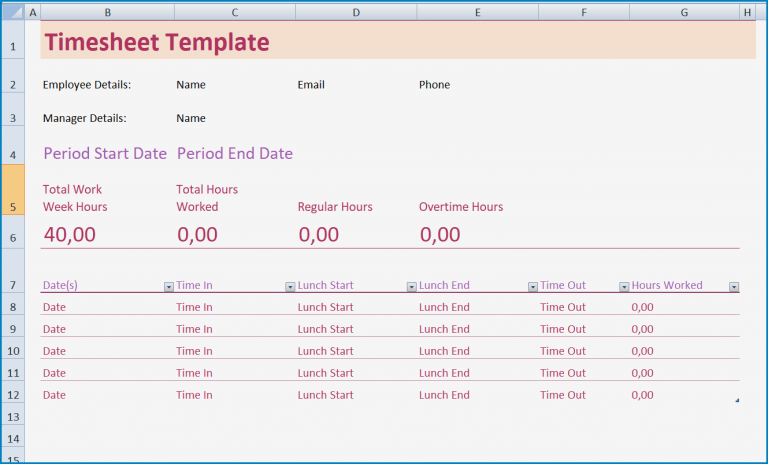 Excel Timesheet Template Templateral