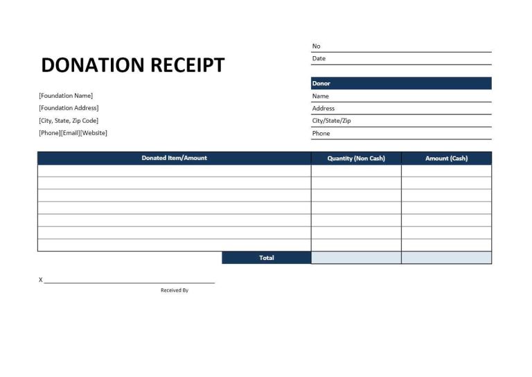 Printable Donation Receipt Template Example Templateral