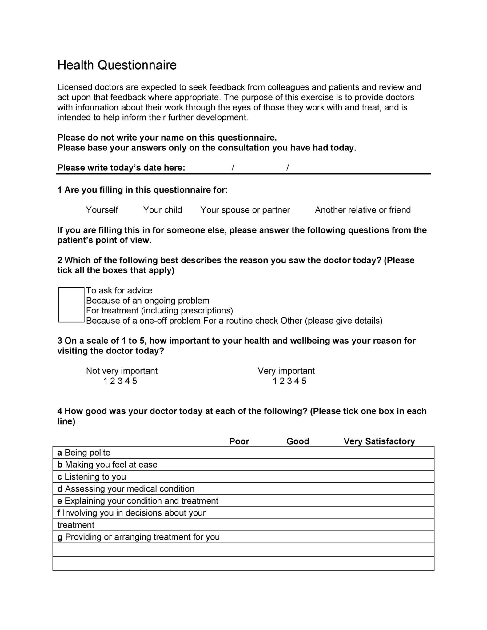 Printable Questionnaire Template Example Templateral