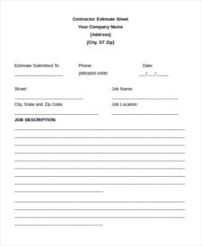 Sample Of Independent Contractor Estimate Template Templateral