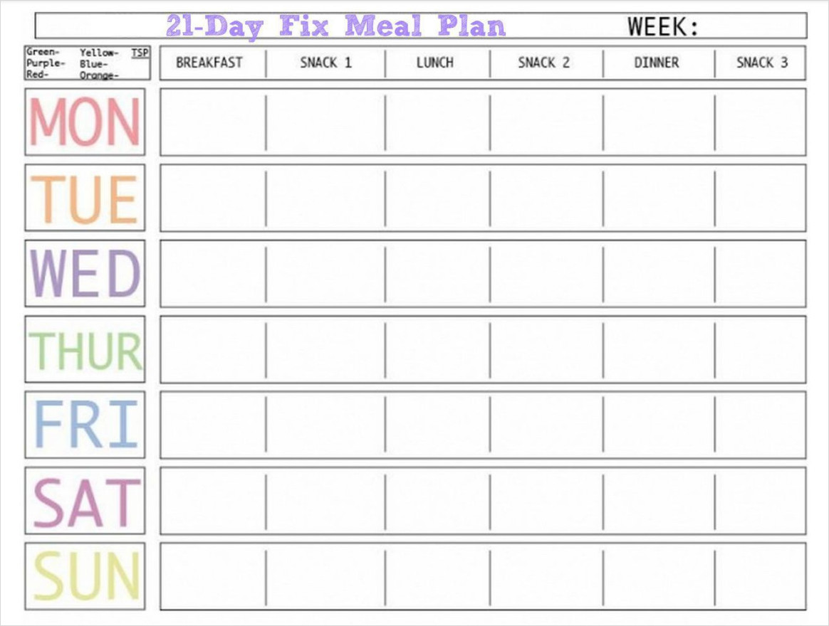 Days Fix Fast Metabolism Diet Meal Plan Template