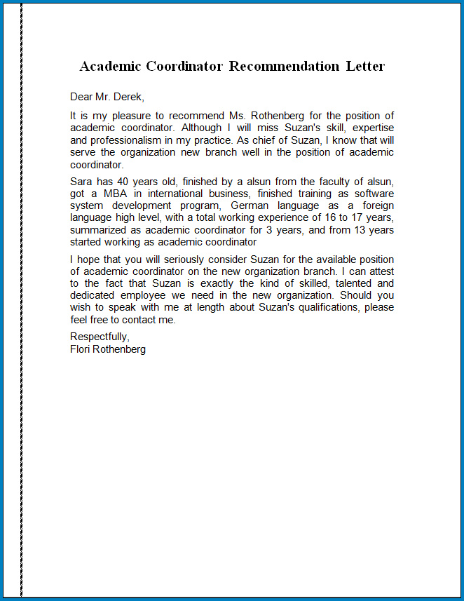 Free Printable Academic Letter Of Recommendation Template