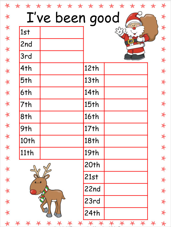 Advent Reward Chart Template