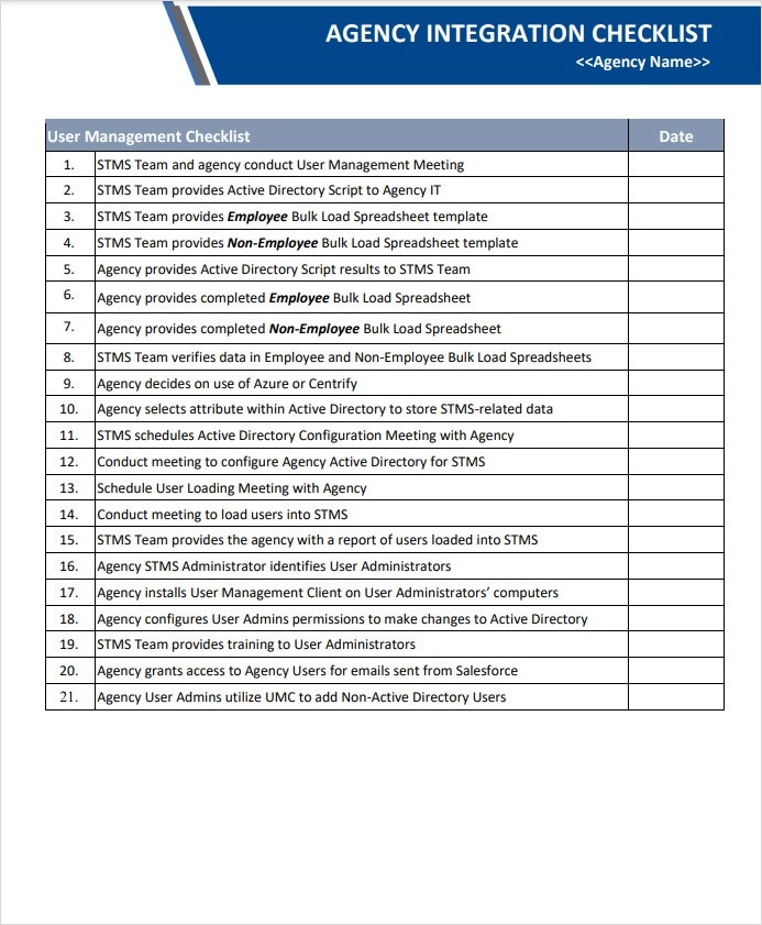 Agency Integration Checklist Template