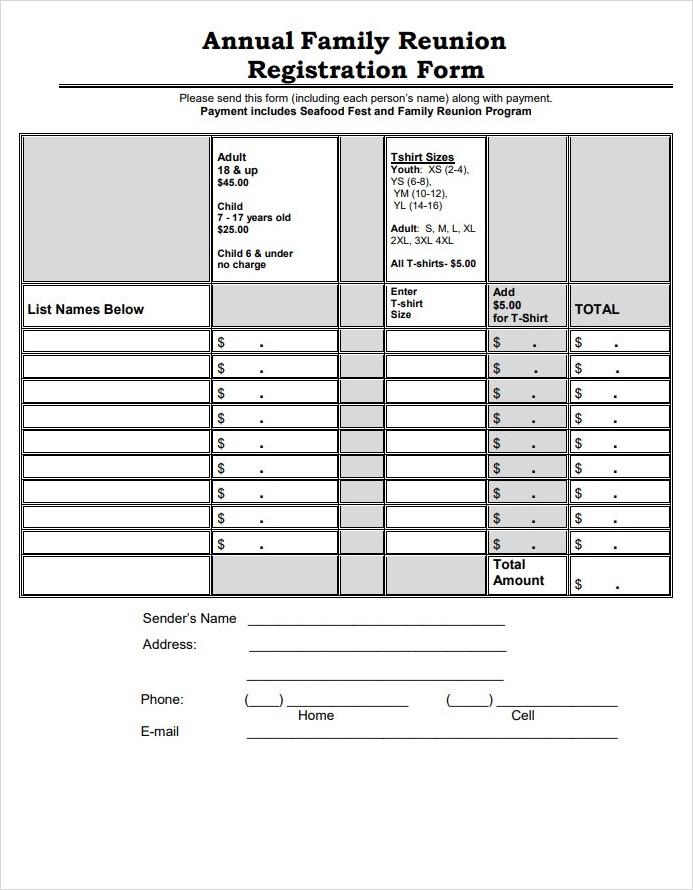 Annual Family Reunion Registration Form