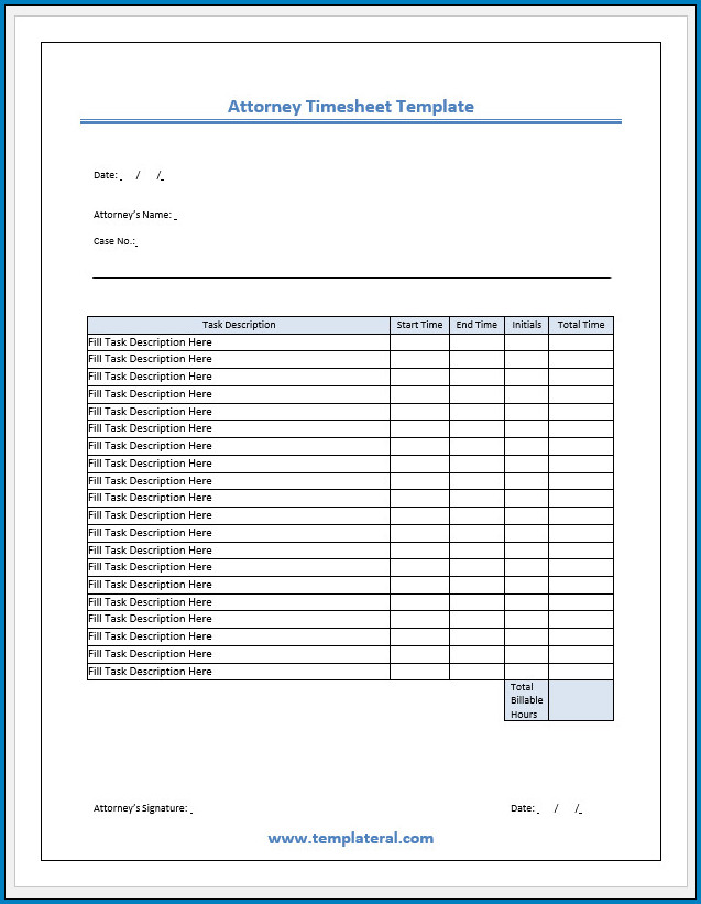 Free Editable Attorney Timesheet Template