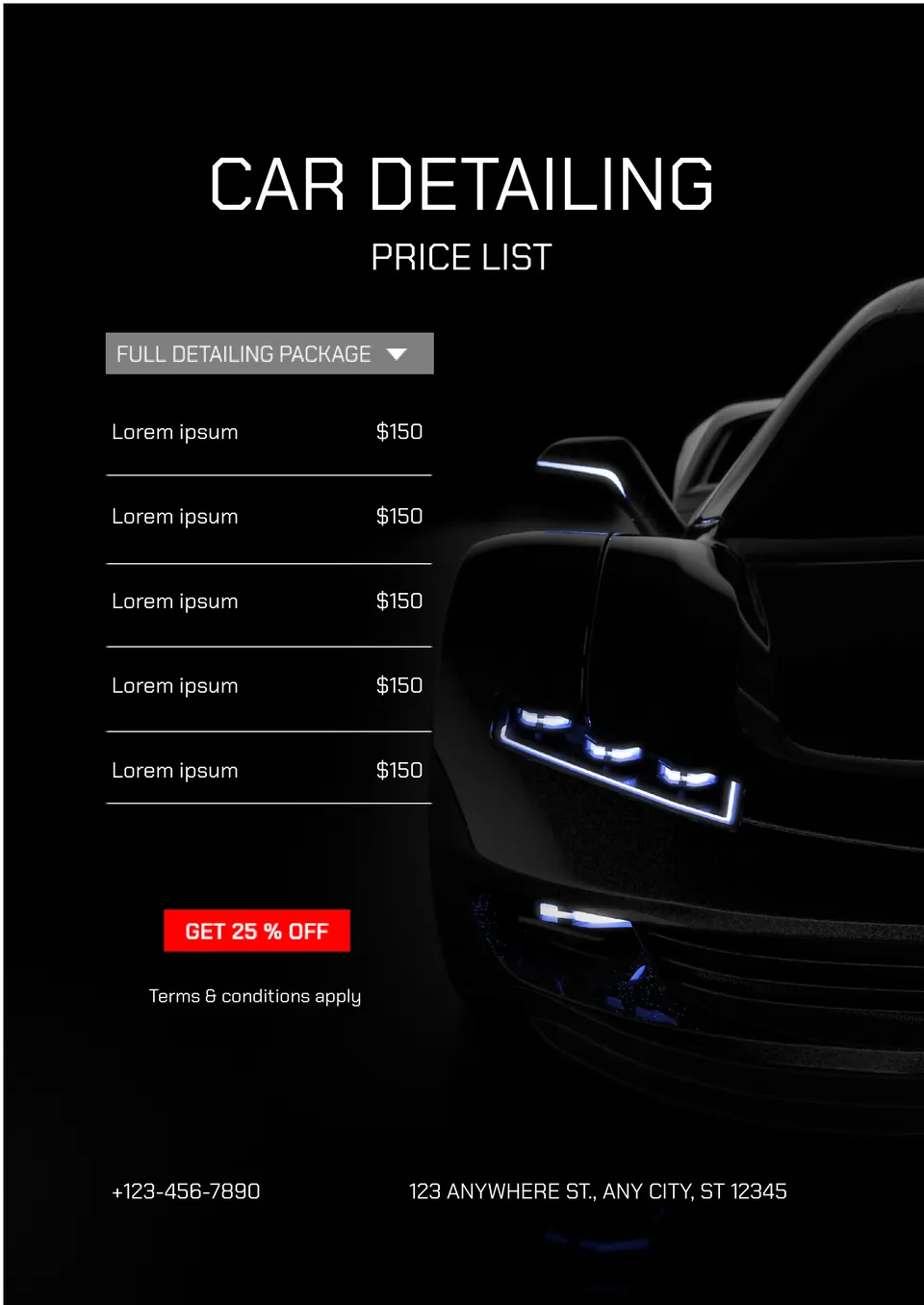 √ Auto Detail Price List Template