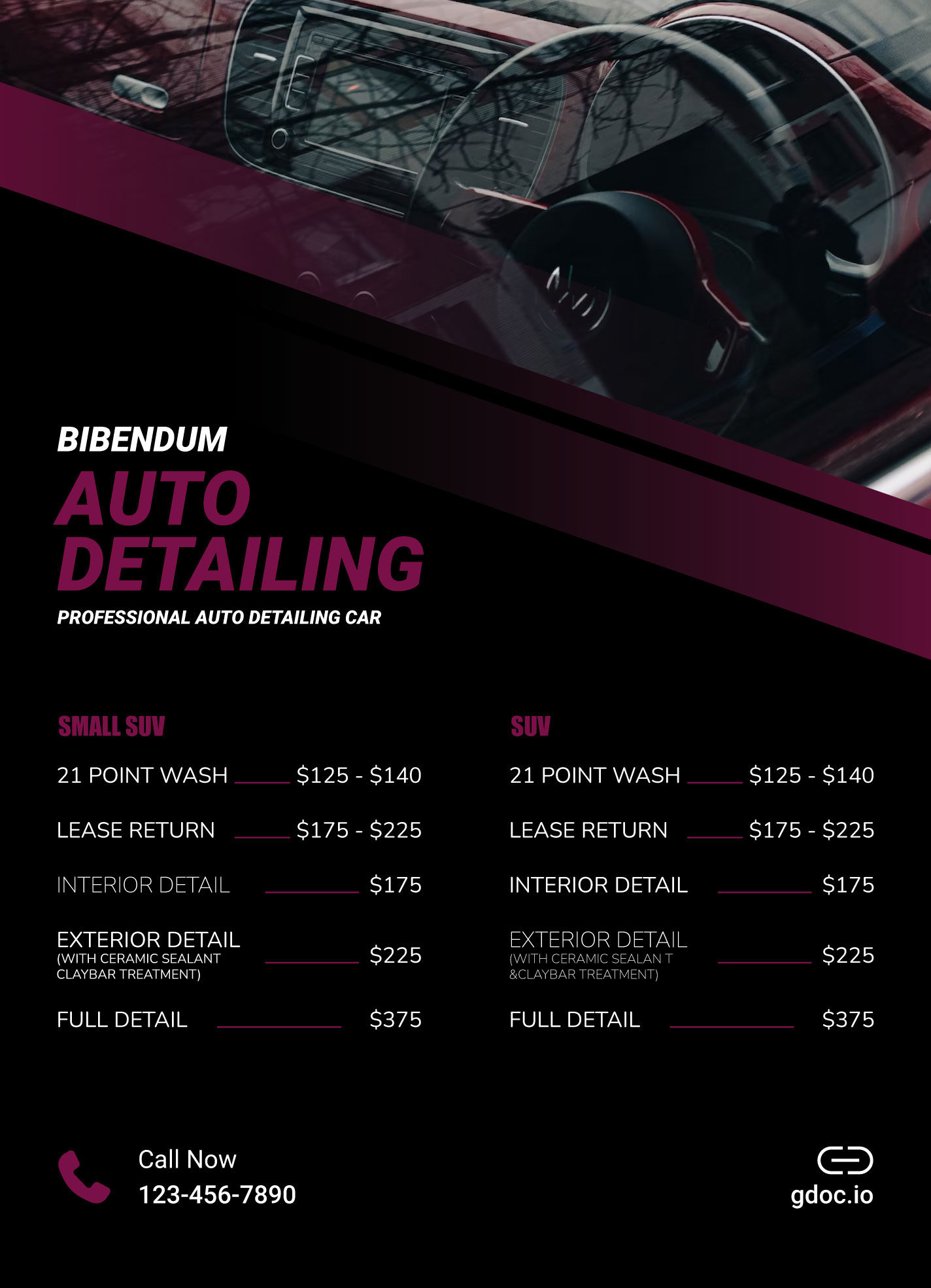 Auto Detail Price List Template Sample