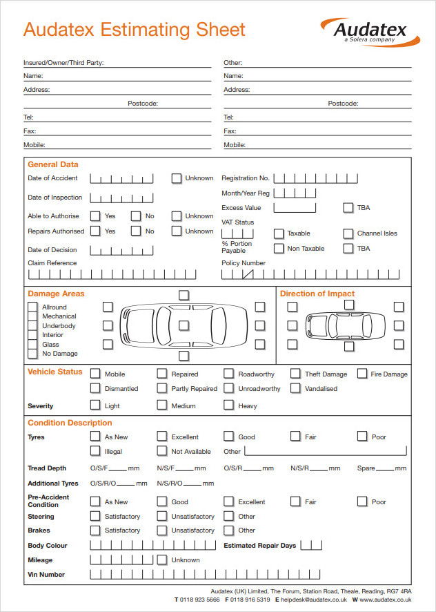 Auto Repair Estimate Form