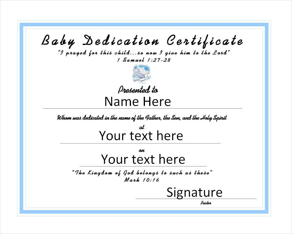 Baby Dedication Certificate Template