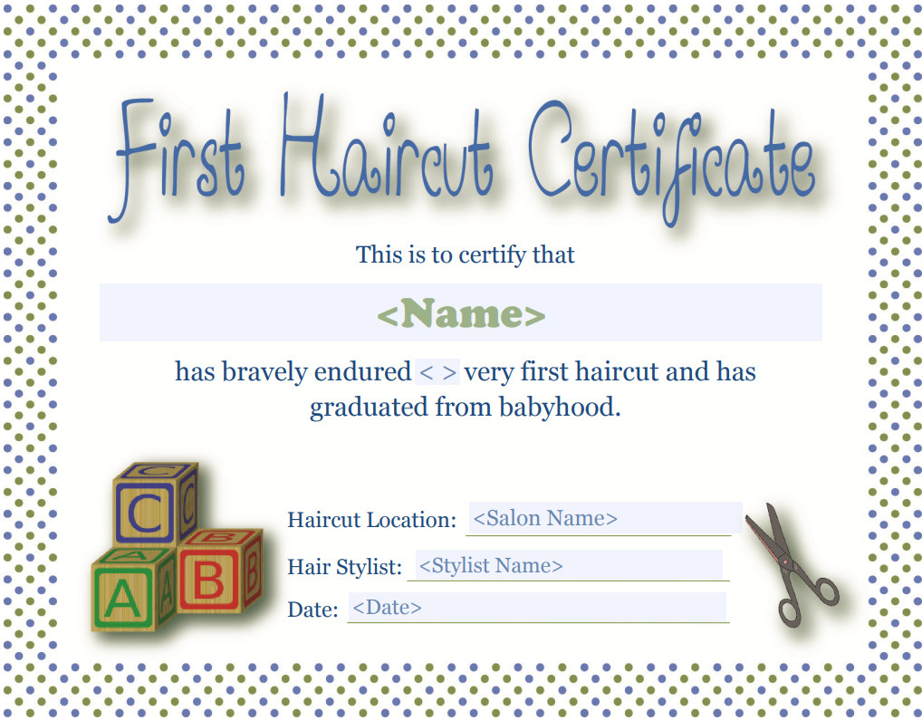 Baby First Haircut Certificate Sample