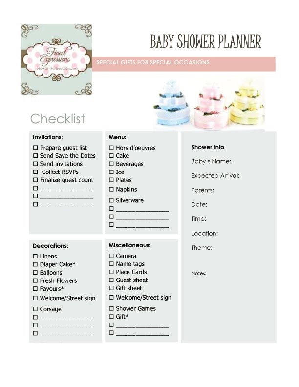 Baby Shower Planner With Checklist Template Example