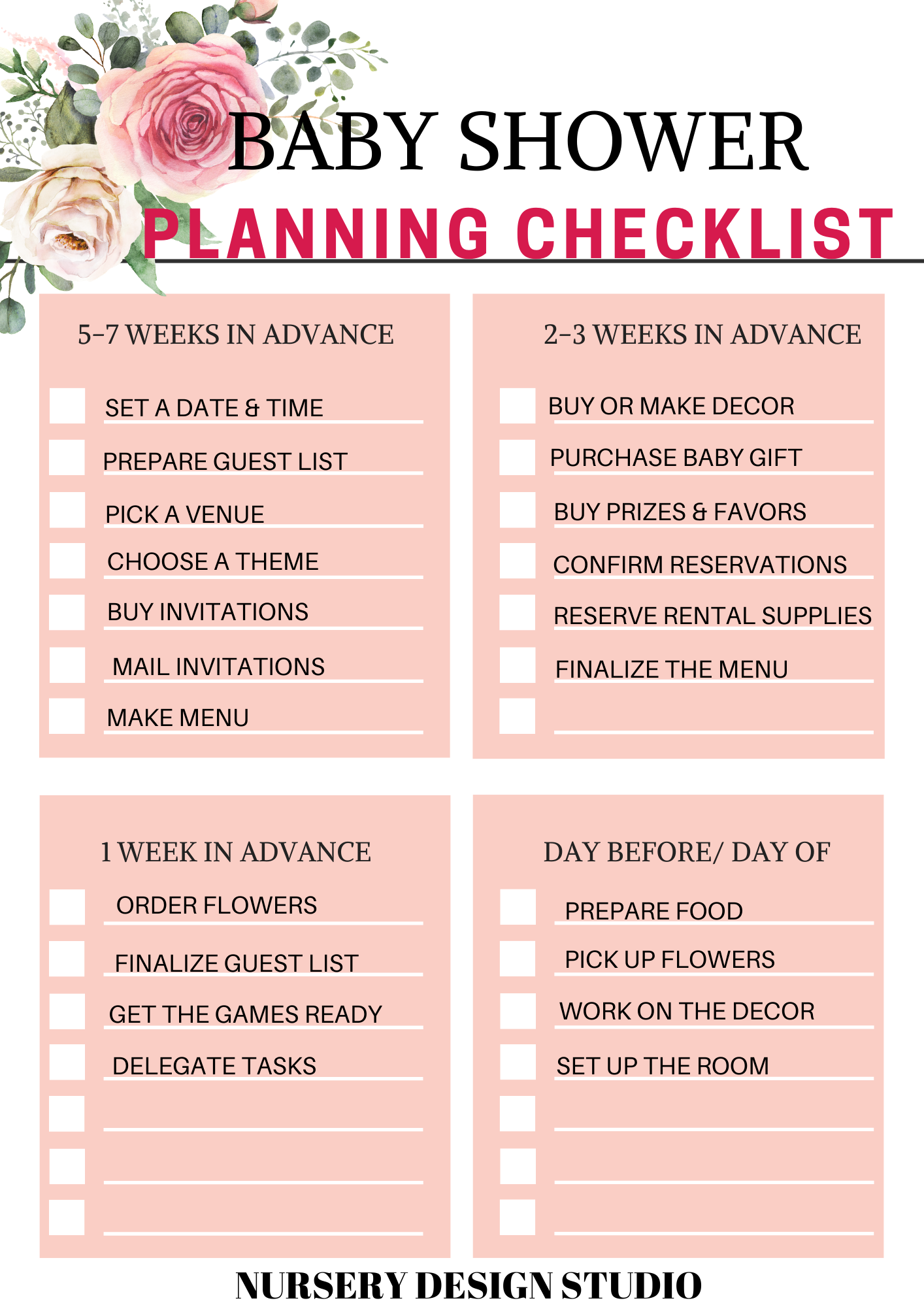 Baby Shower Planner With Checklist Template Sample