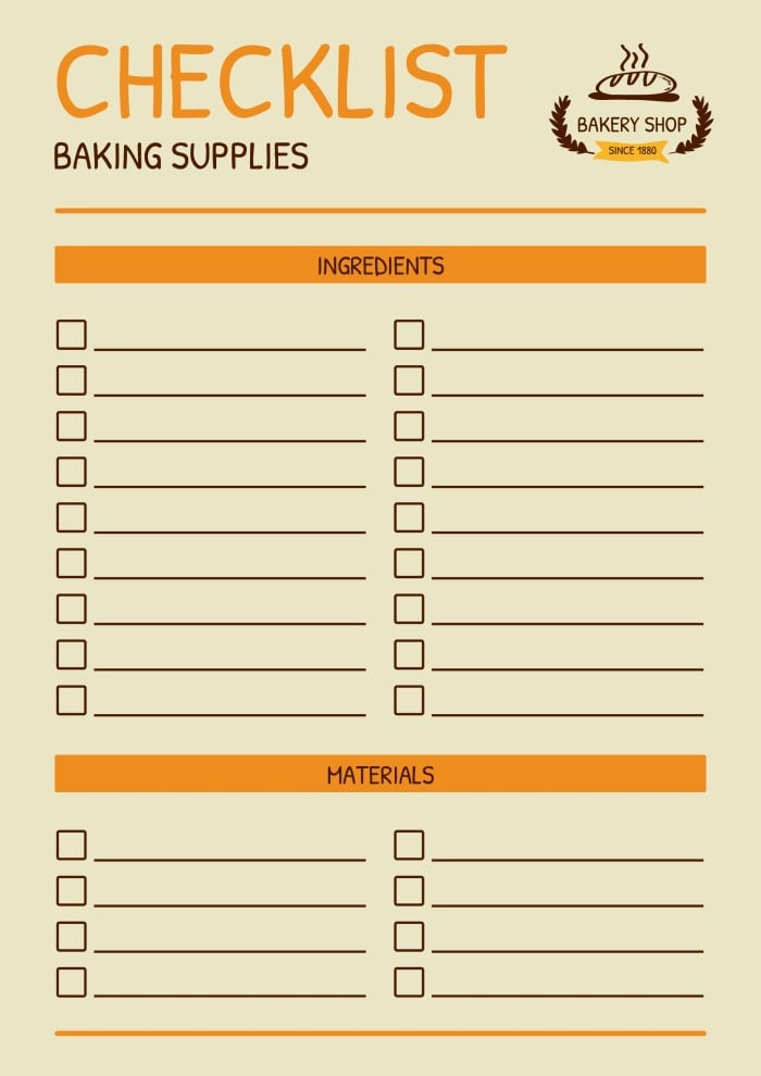 Bakery Cleaning Checklist Template Sample