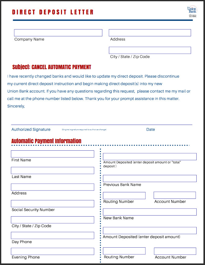 √ Free Printable Bank Letter For Direct Deposit | Templateral