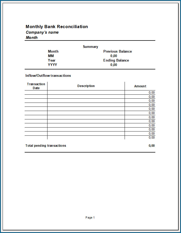 Free Printable Bank Reconciliation Form