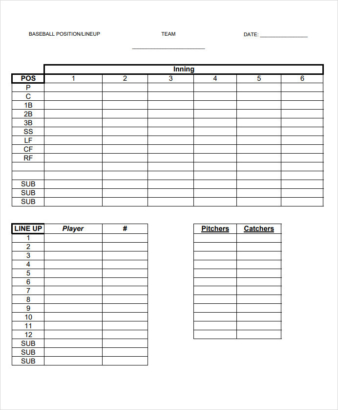 Baseball Lineup Card Printable Free