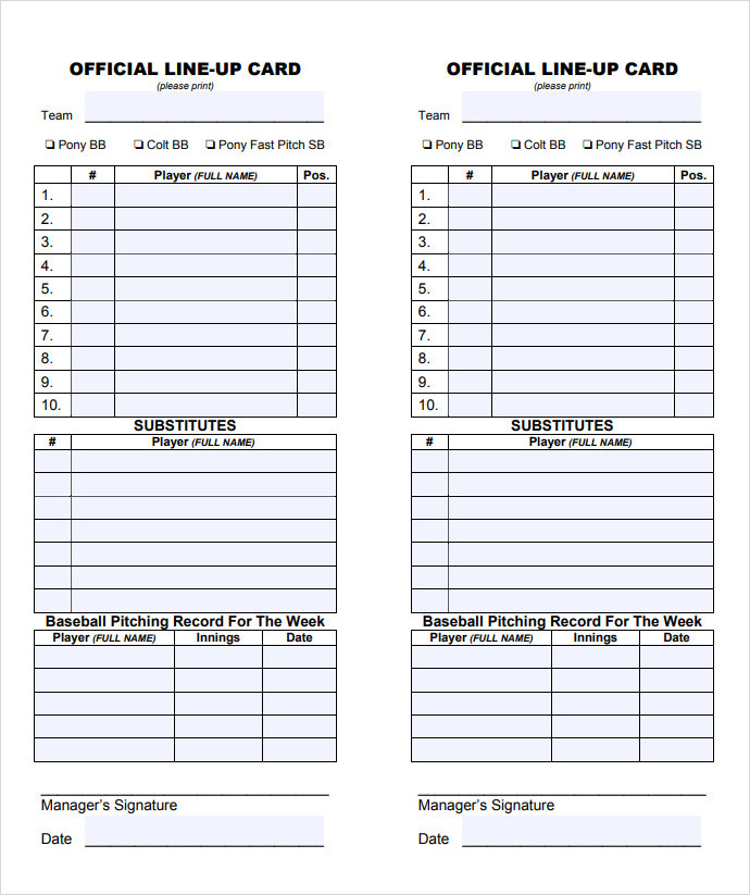 Baseball Official Lineup Card Template