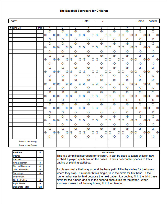 Baseball Scoresheet Template for Children