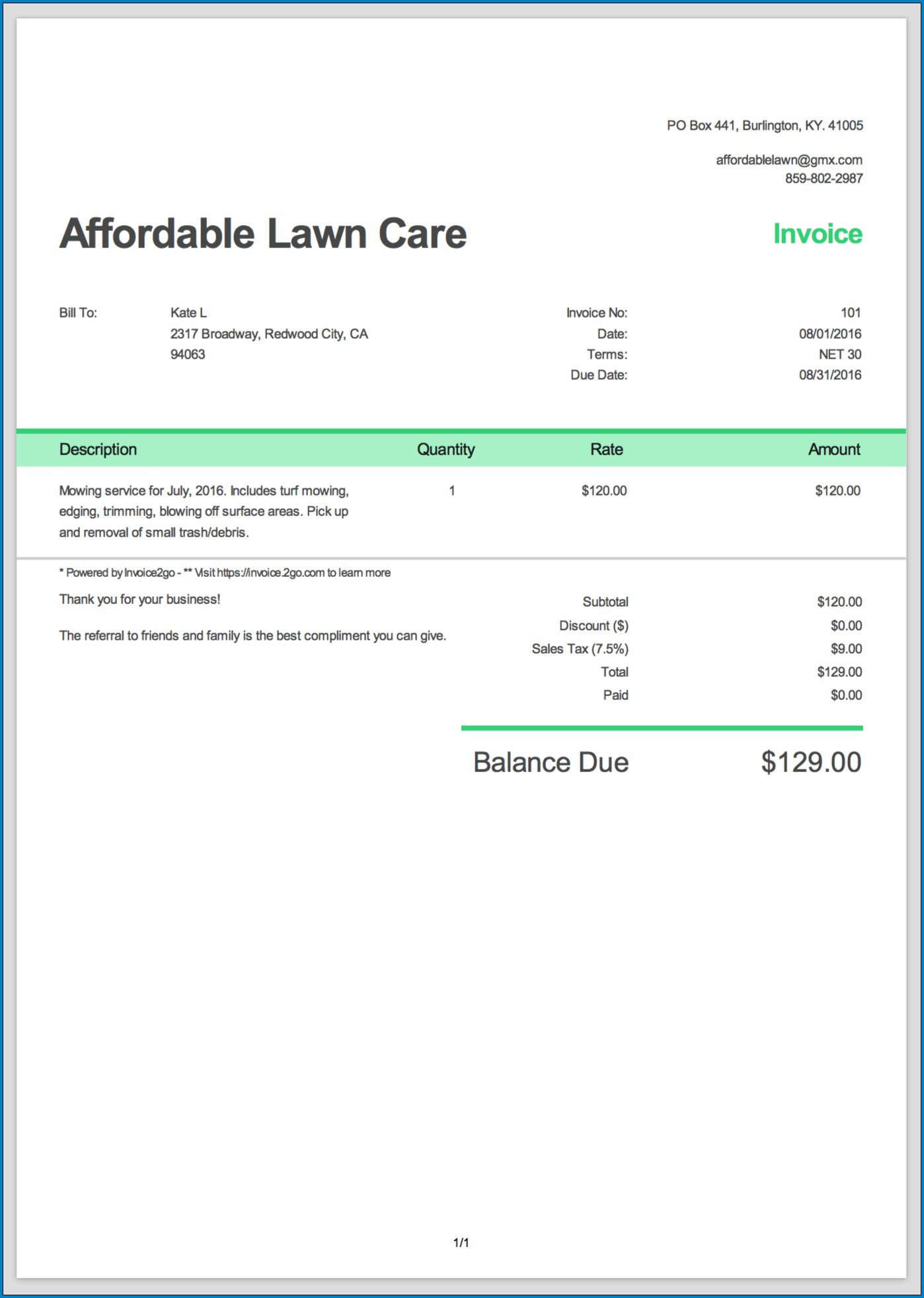 Basic Invoice Template Sample