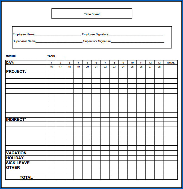 Basic Monthly Timesheet Template Example