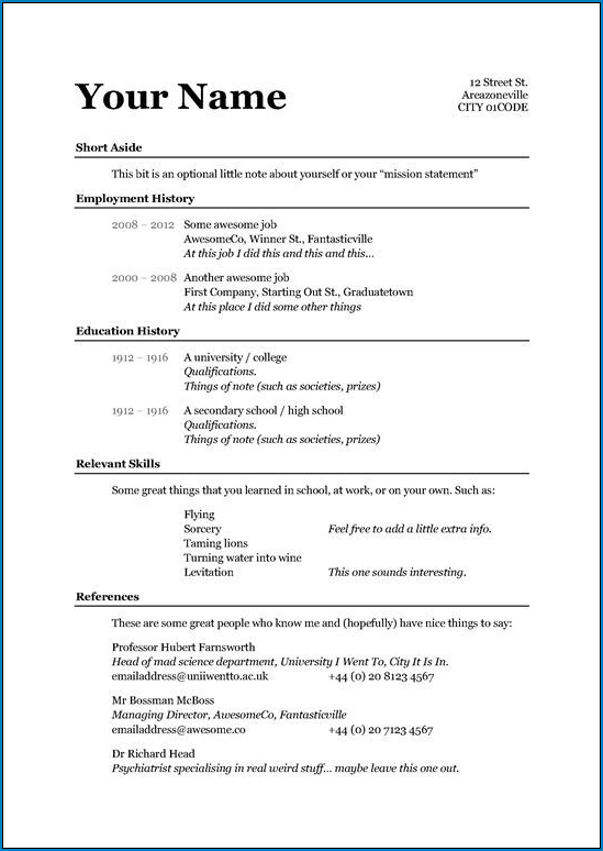 Basic Resume Template Sample