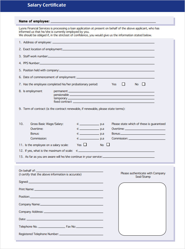 Basic Salary Certificate Template