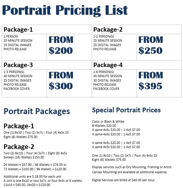 Beginner Photography Price List Template Example