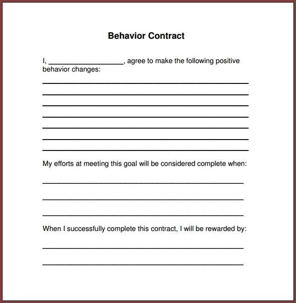 Behavior Contract Template For Adults Example