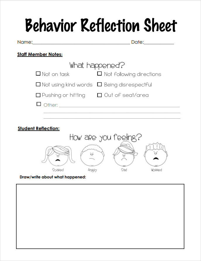 Behavior Reflection Sheet for Primary Grades