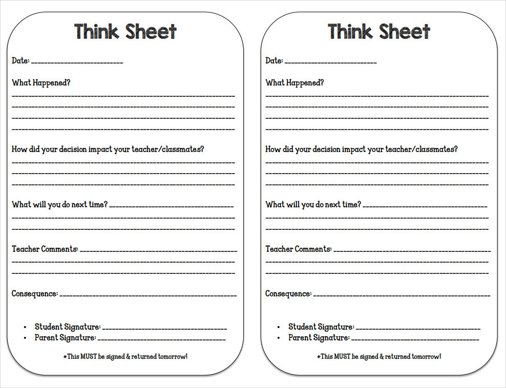 Behavior Think Sheet for Student