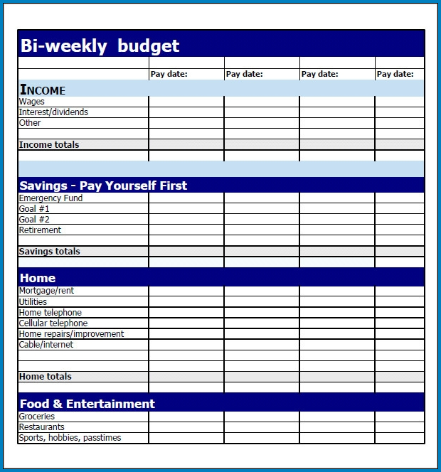 Bi Weekly Budget Template Example