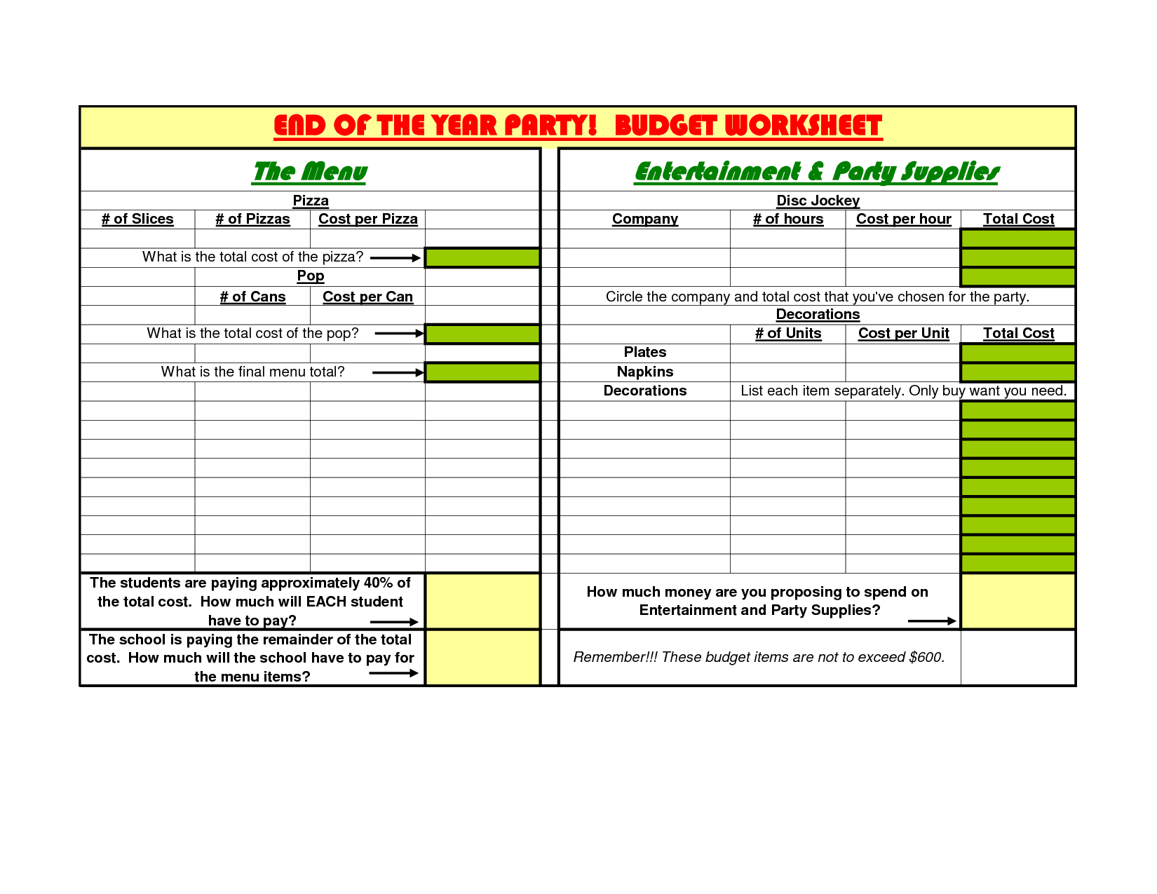 Birthday Party Budget Template Sample