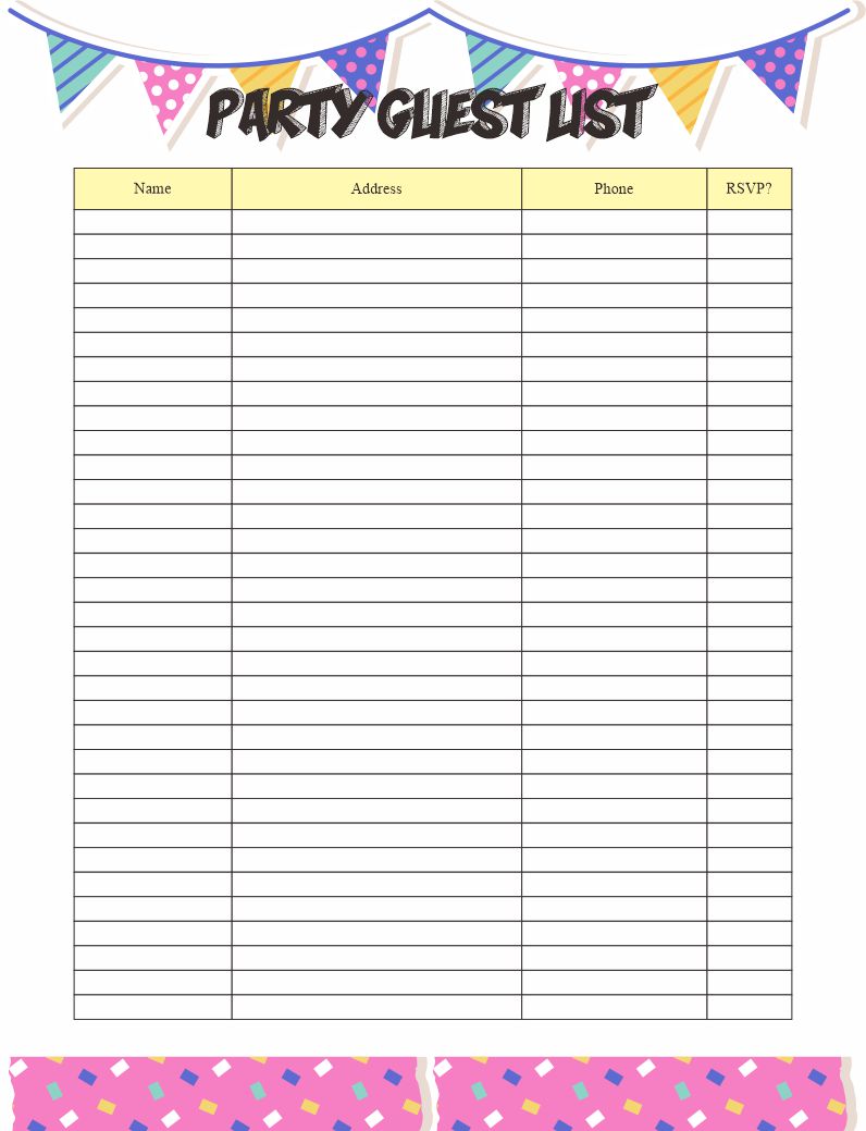 Birthday Party Guest List Template Example