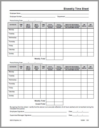 √ Free Printable Biweekly Time Sheet PDF