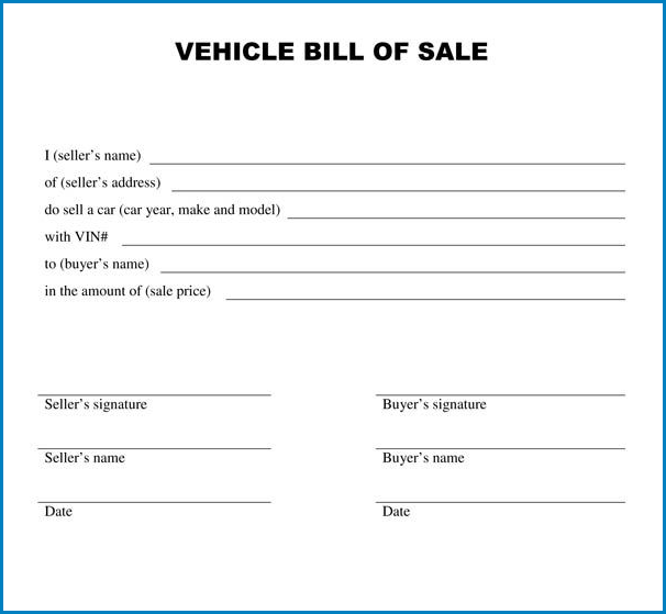 Blank Bill Of Sale Template Example