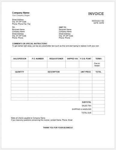 √ Free Printable Blank Invoice Template