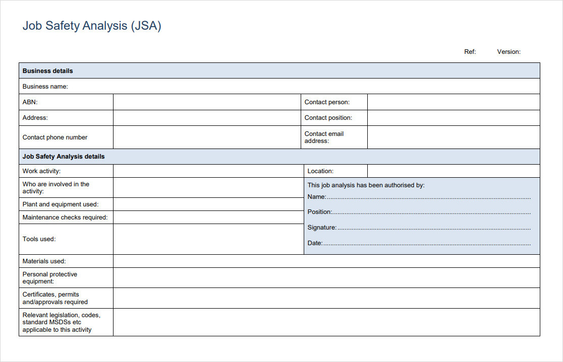 Blank Job Safety Analysis Template