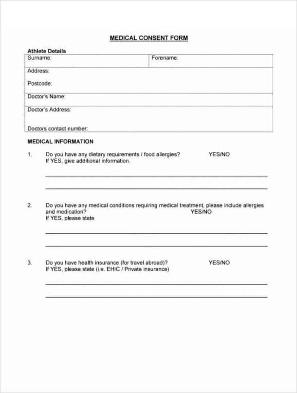 Blank Medical Consent Form