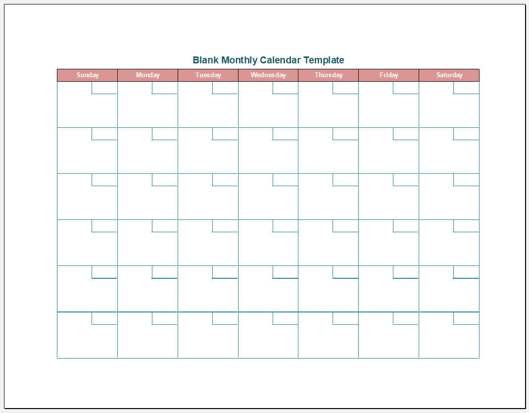 Free Printable Blank Monthly Calendar Template