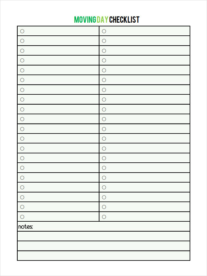 Blank Moving Checklist Template