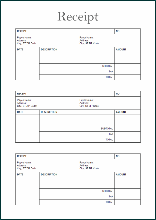 Blank Receipt Form Example