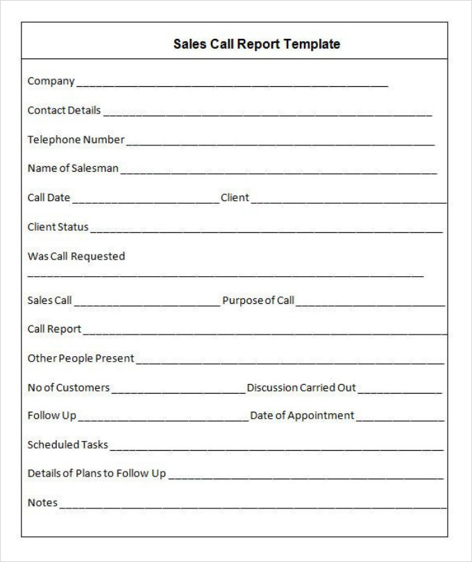 Blank Sales Call Report Template