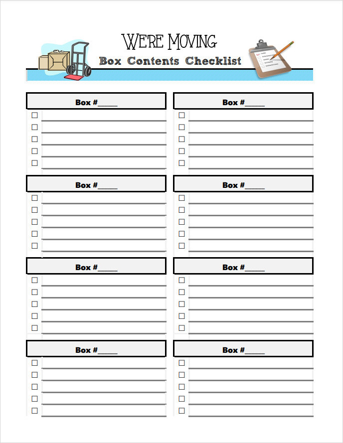 Box Content Moving Checklist Template