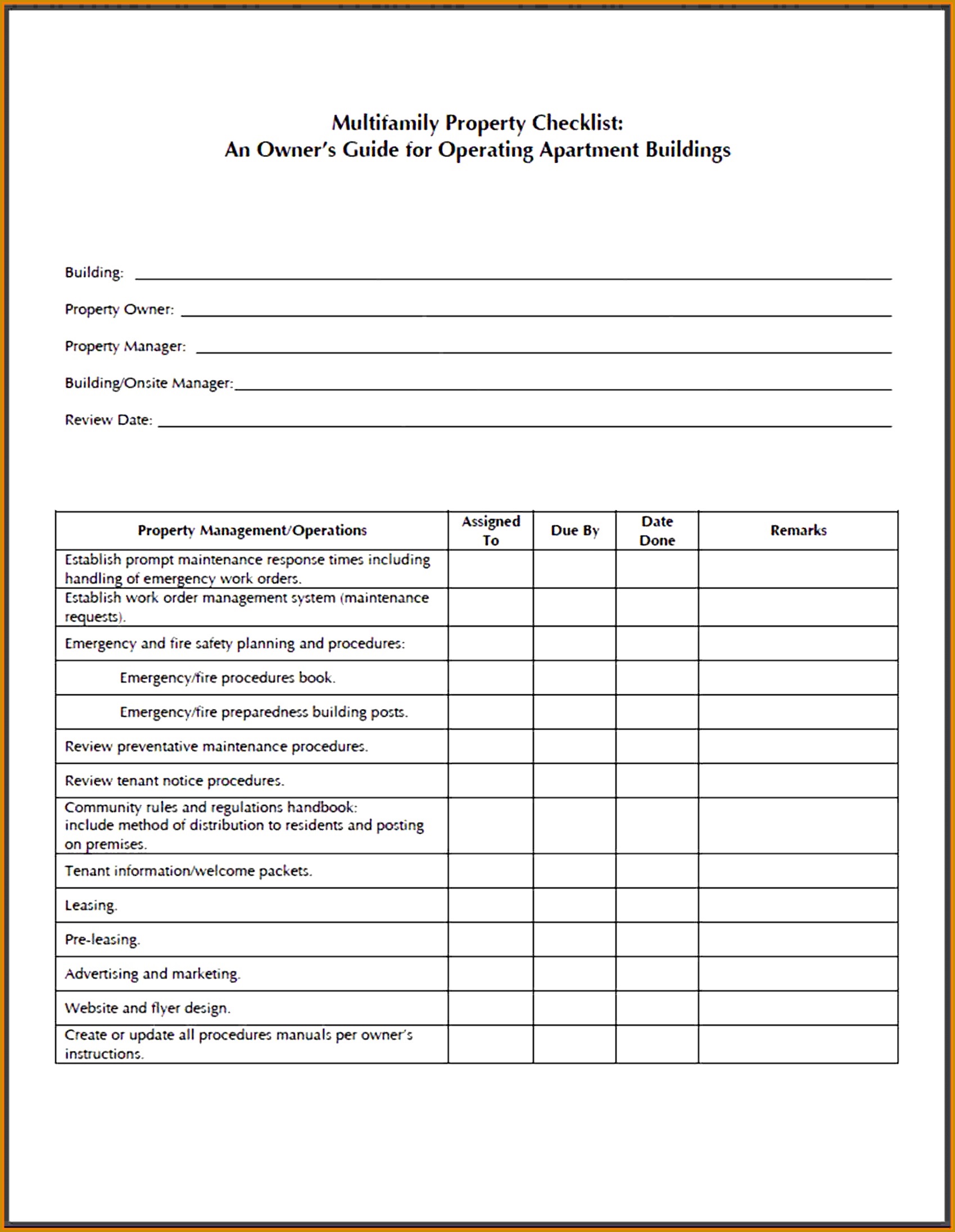 Facility Maintenance Checklist Template apartment building maintenance checklist