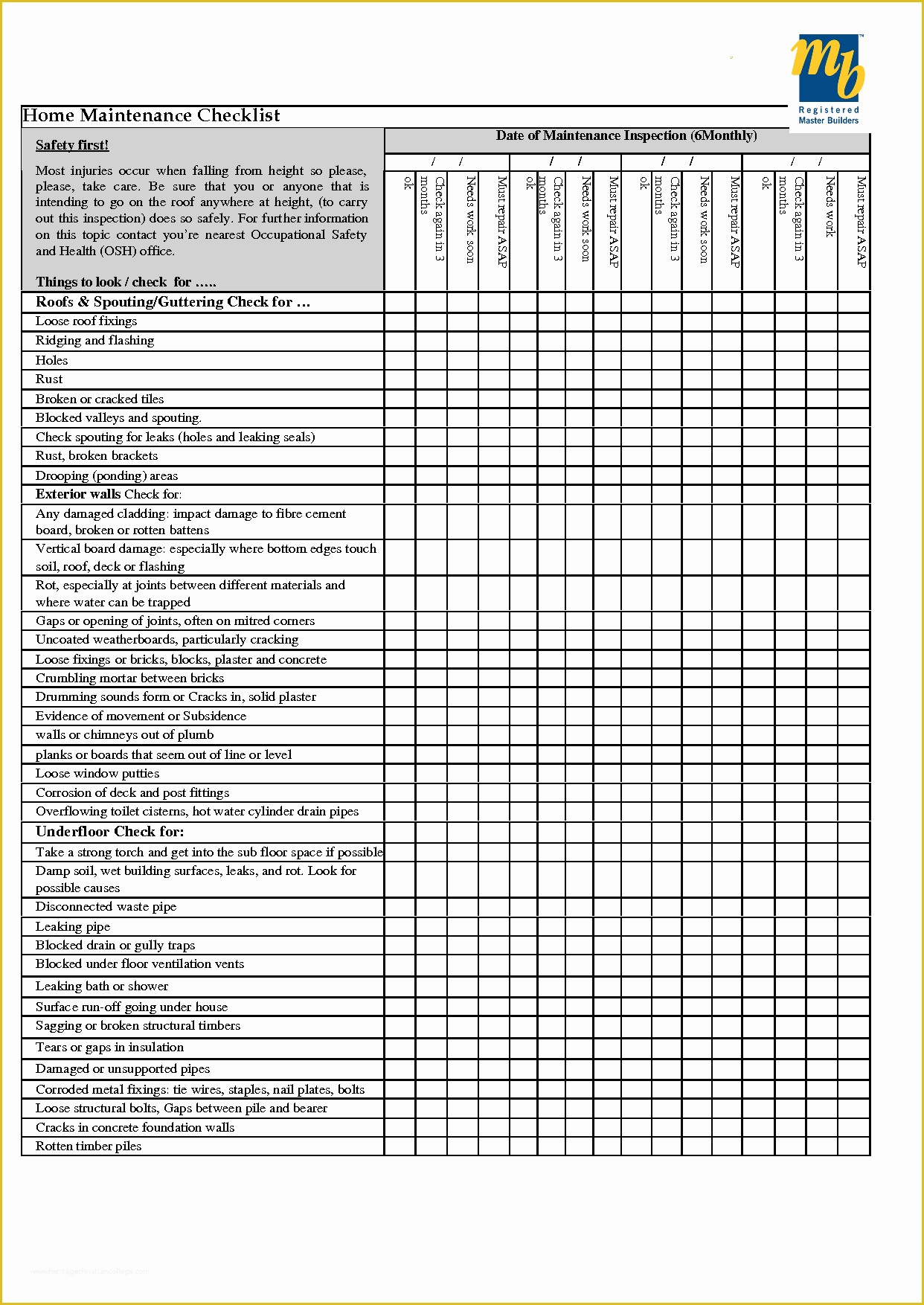 Building Maintenance Worksheet Template Sample